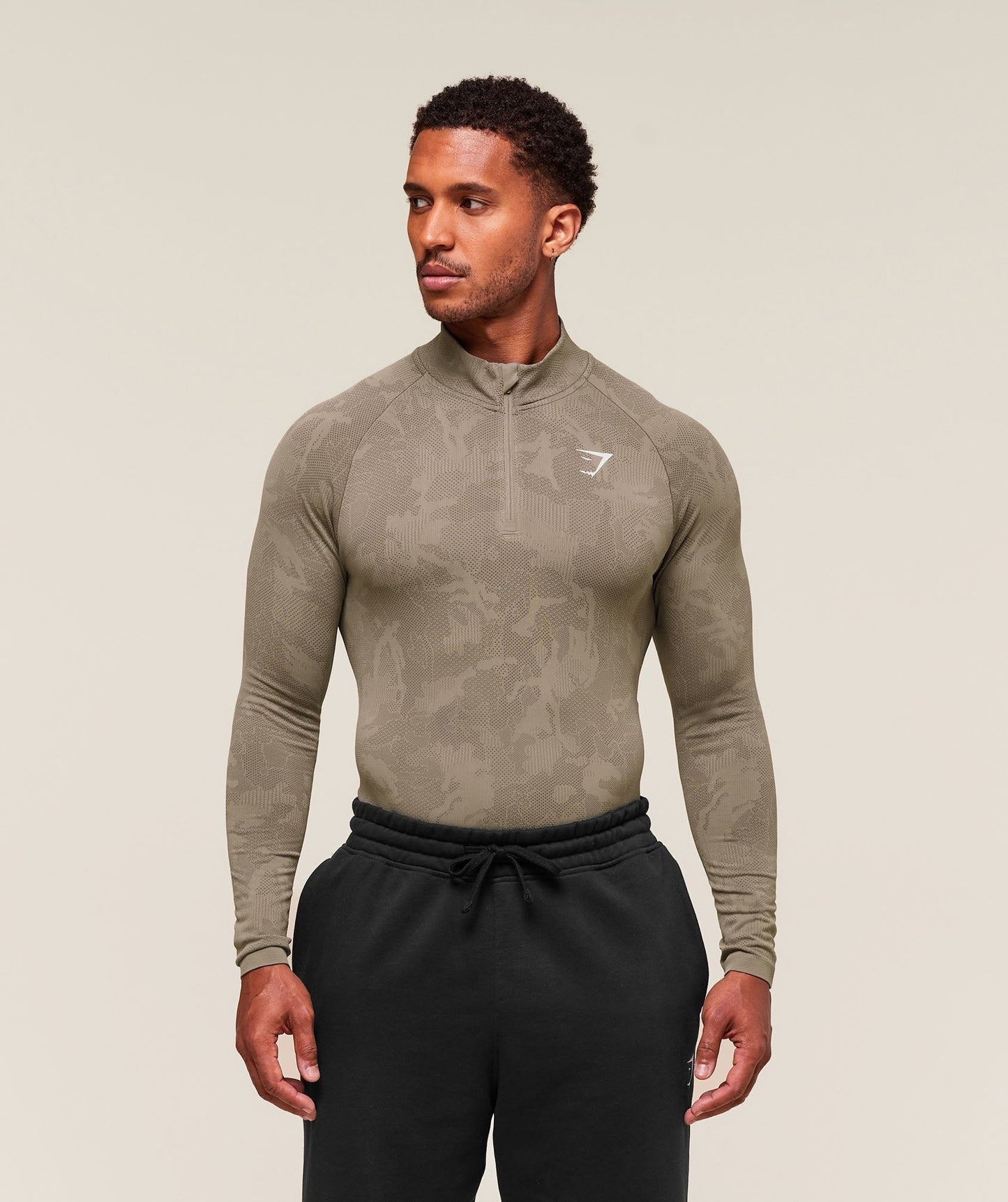 Gymshark Geo Seamless 1/4 Zip - Linen Brown/Camo Brown