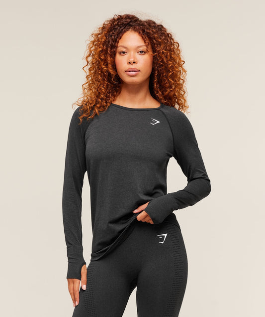 Gymshark Vital Seamless Light Long Sleeve Top - Black Marl