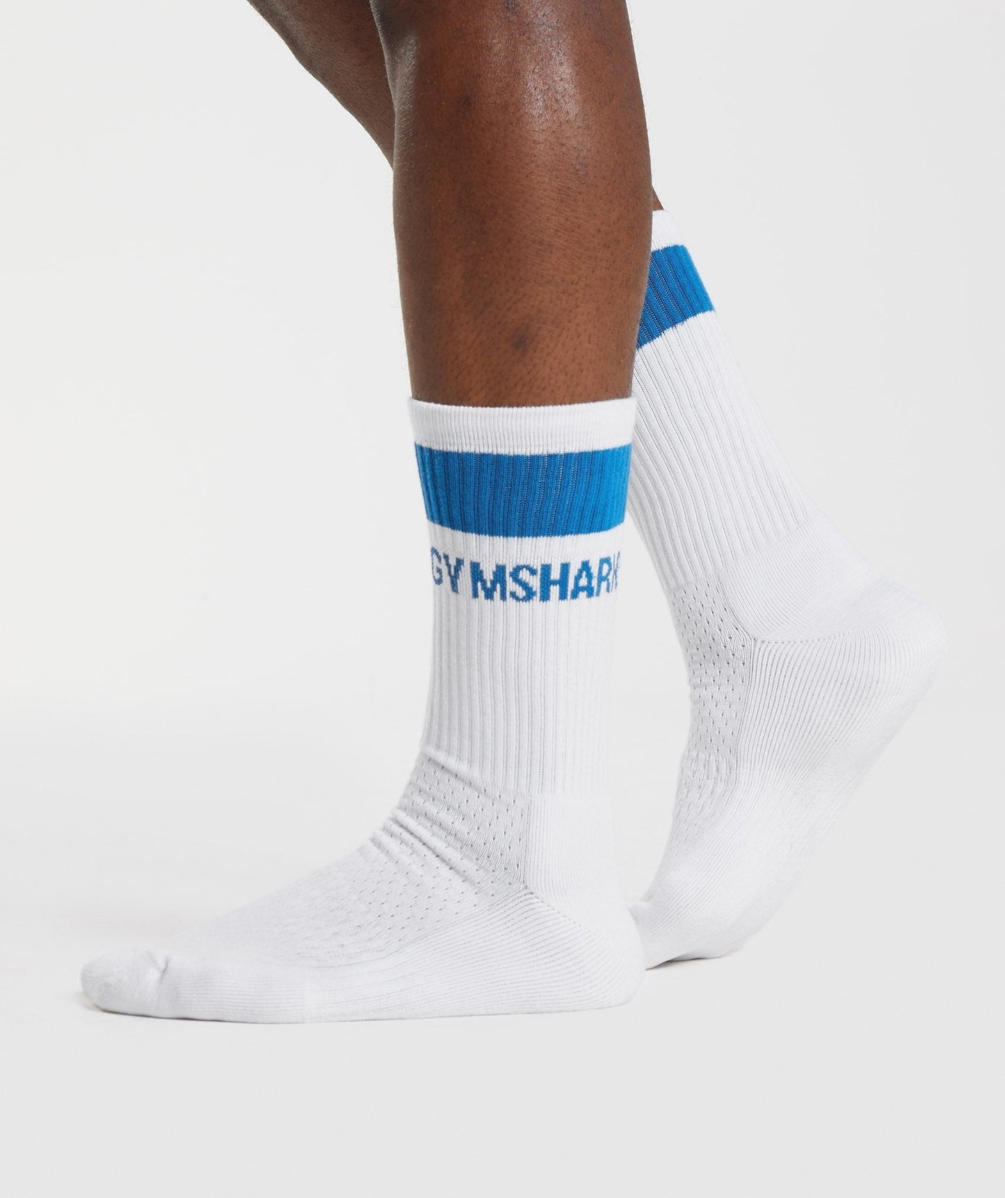 Gymshark Premium Jacquard Single Socks - White/Meridian Blue