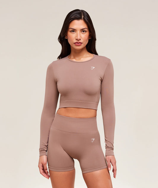 Gymshark Everyday Seamless Long Sleeve Crop Top - Chestnut Pink