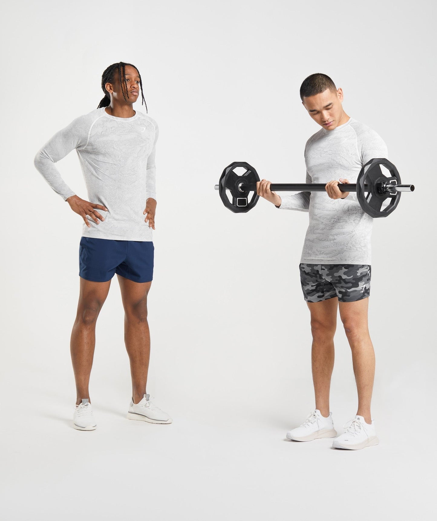 Gymshark Geo Seamless Long Sleeve T-Shirt - Off White/Light Grey