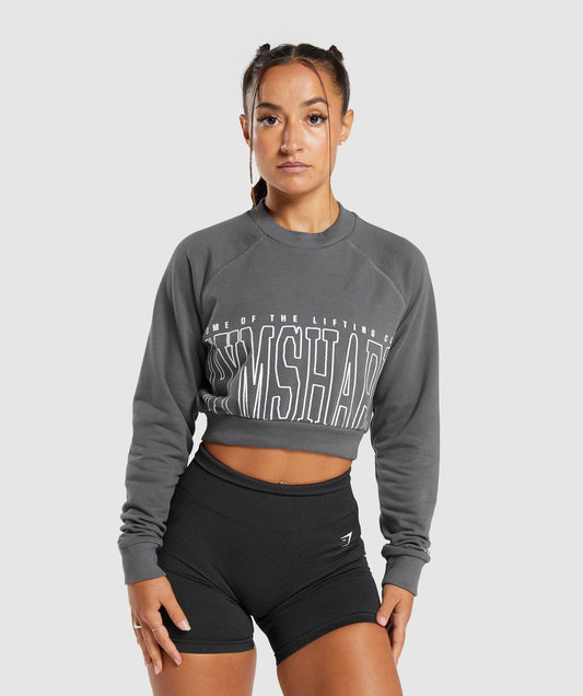 Gymshark Lifting Graphic Cropped Sweatshirt - Dark Grey