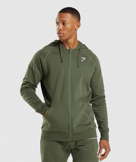 Gymshark Crest Zip Up Hoodie - Core Olive