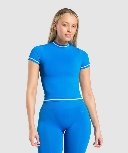 Gymshark Contrast Seamless Midi Tee - Barbell Blue