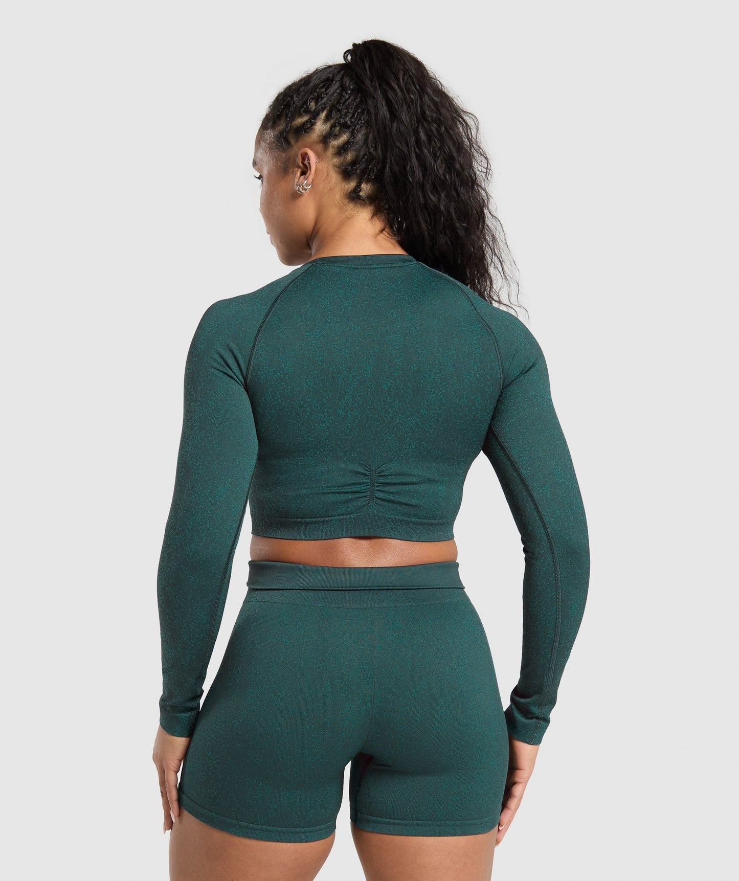 Gymshark Adapt Fleck Seamless Long Sleeve Crop Top - Darkest Teal/Functional Teal
