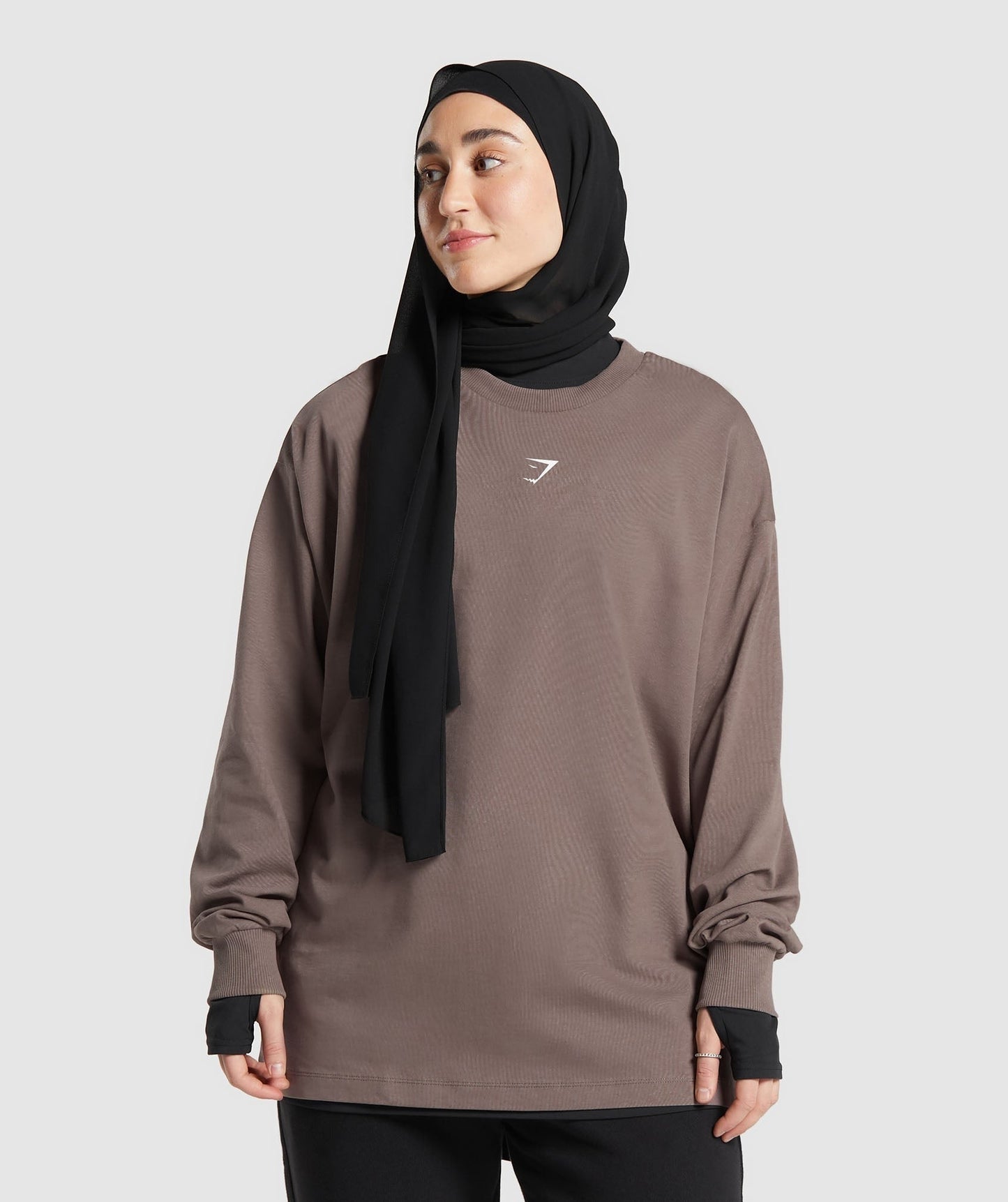 Gymshark GS X Leana Deeb Graphic Oversized Long Sleeve Top - Dusty Brown