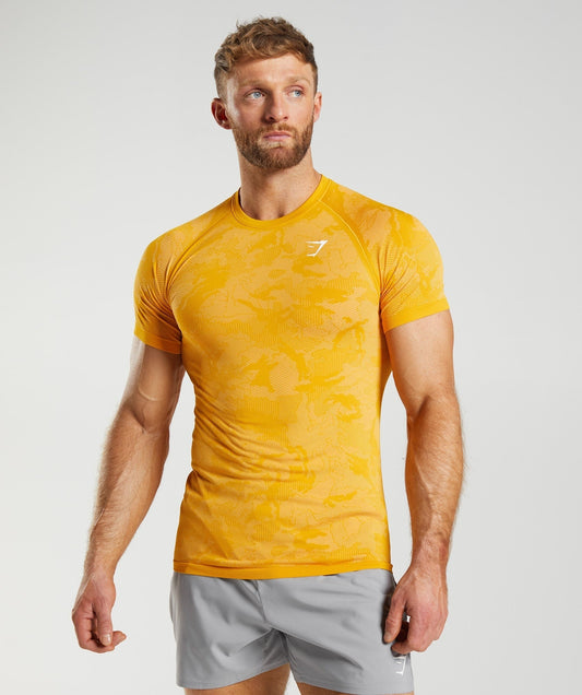 Gymshark Geo Seamless T-Shirt - Sunny Yellow/White