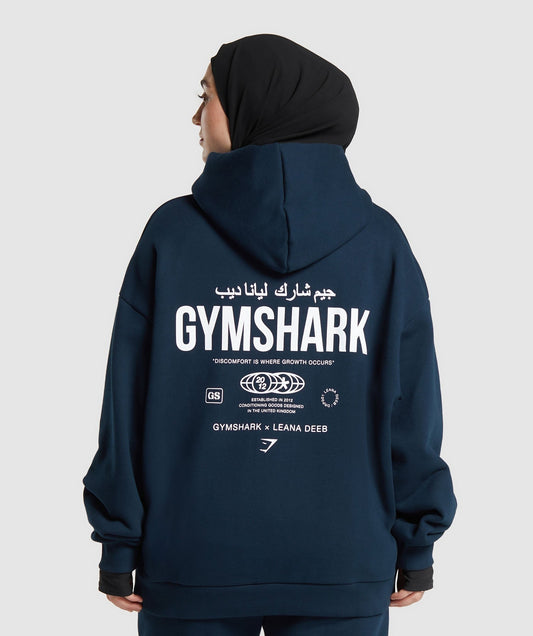 Gymshark GS X Leana Deeb Oversized Graphic Hoodie - Navy