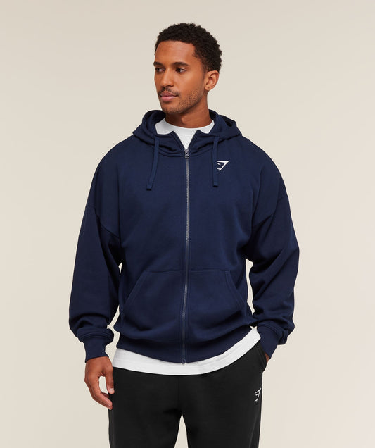 Gymshark Crest Oversized Zip Up Hoodie - Navy