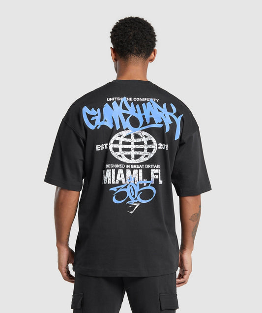 Gymshark Miami Graphic T-Shirt - Black/Lats Blue