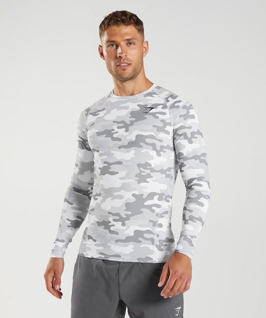 Gymshark Element Baselayer Long Sleeve T-Shirt - Light Grey Print