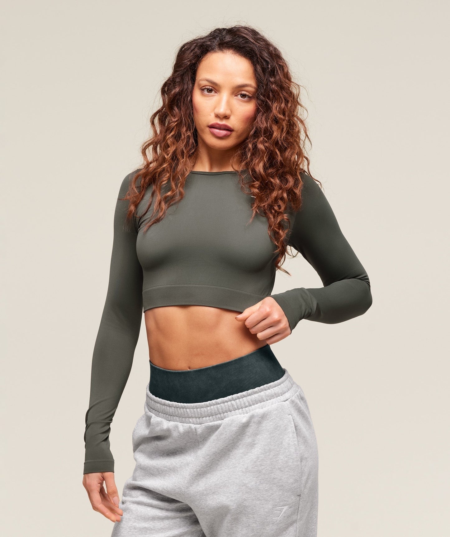 Gymshark Everyday Seamless Long Sleeve Crop Top - Strength Green