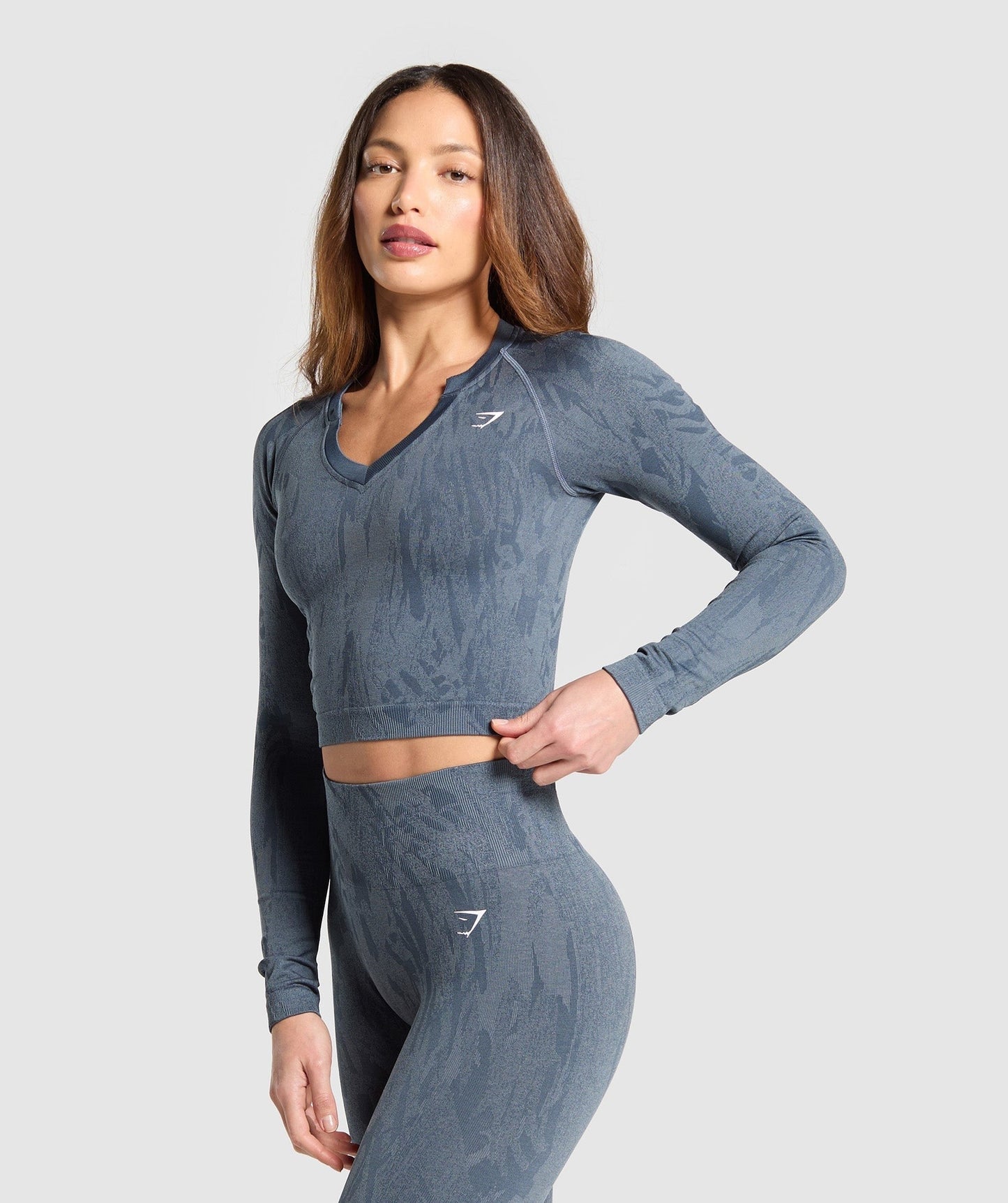 Gymshark Adapt Camo Seamless Long Sleeve Top - Titanium Blue/Denim Grey