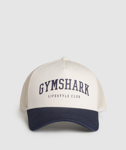 Gymshark Collegiate Trucker - Oat White/Heavy Blue