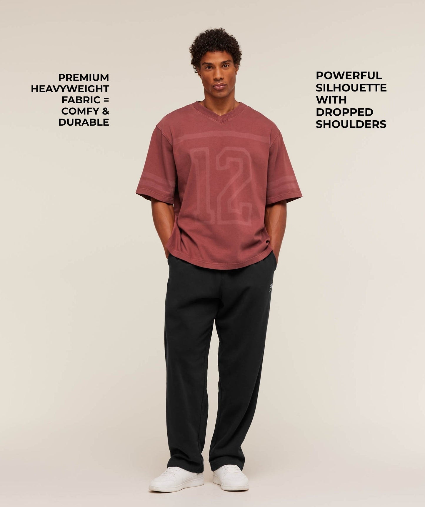Gymshark Collegiate Washed Jersey T-Shirt - Burgundy Brown