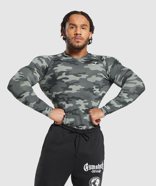 Gymshark Element Baselayer Long Sleeve T-Shirt - Grey Print