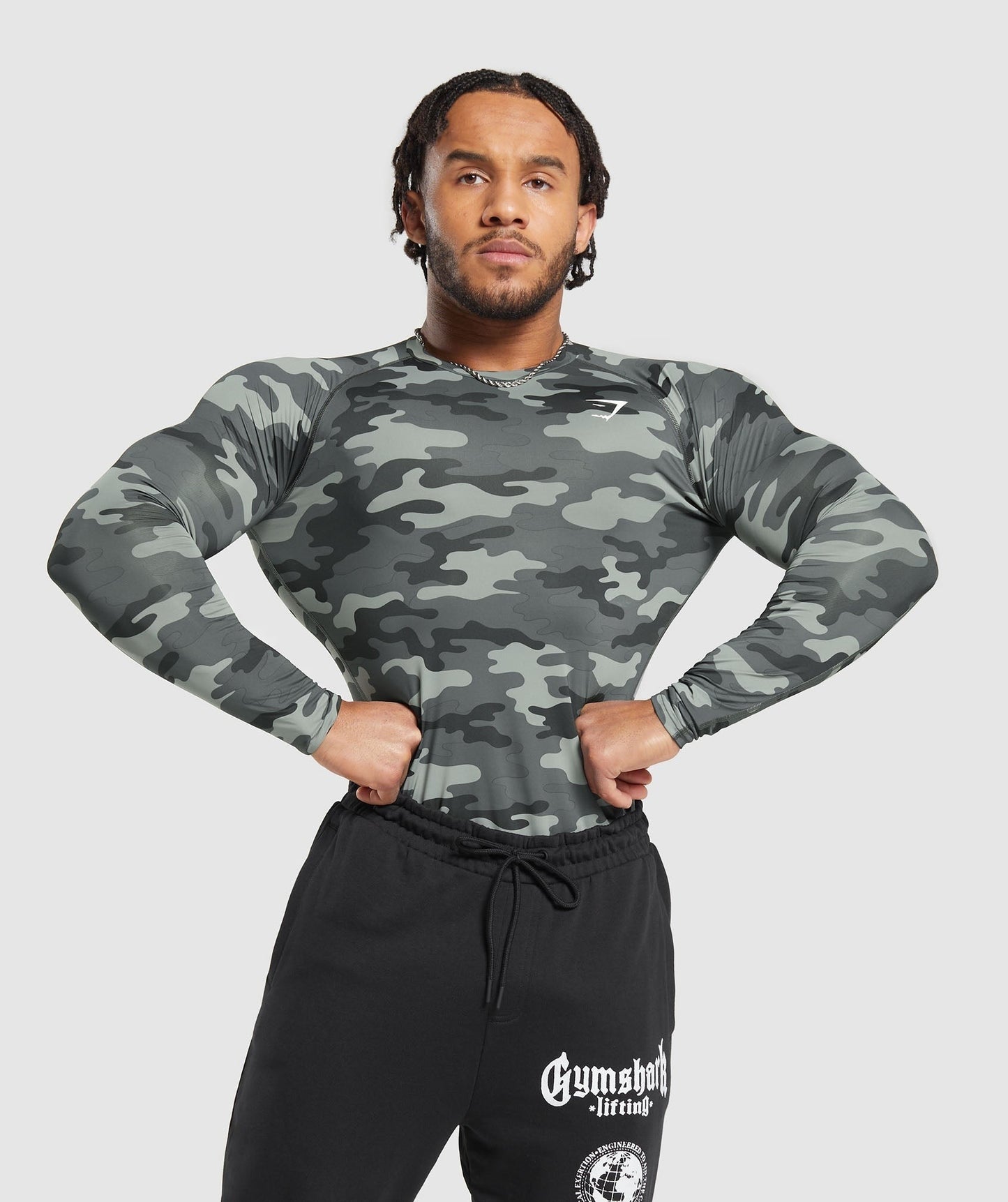 Gymshark Element Baselayer Long Sleeve T-Shirt - Grey Print