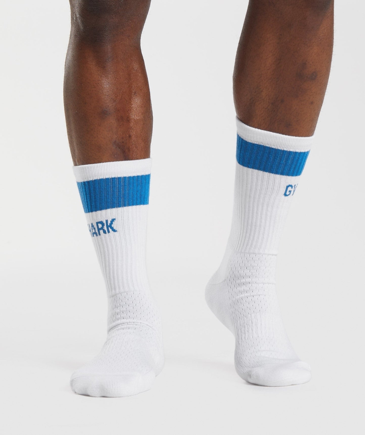 Gymshark Premium Jacquard Single Socks - White/Meridian Blue