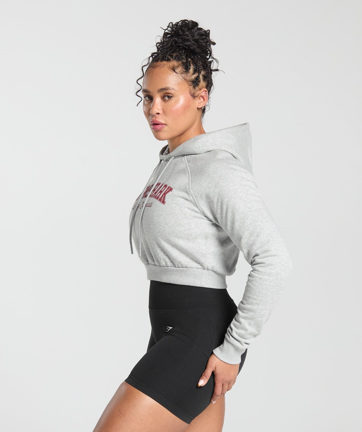 Gymshark Lifting Essentials Graphic Cropped Hoodie - Light Grey Core Marl