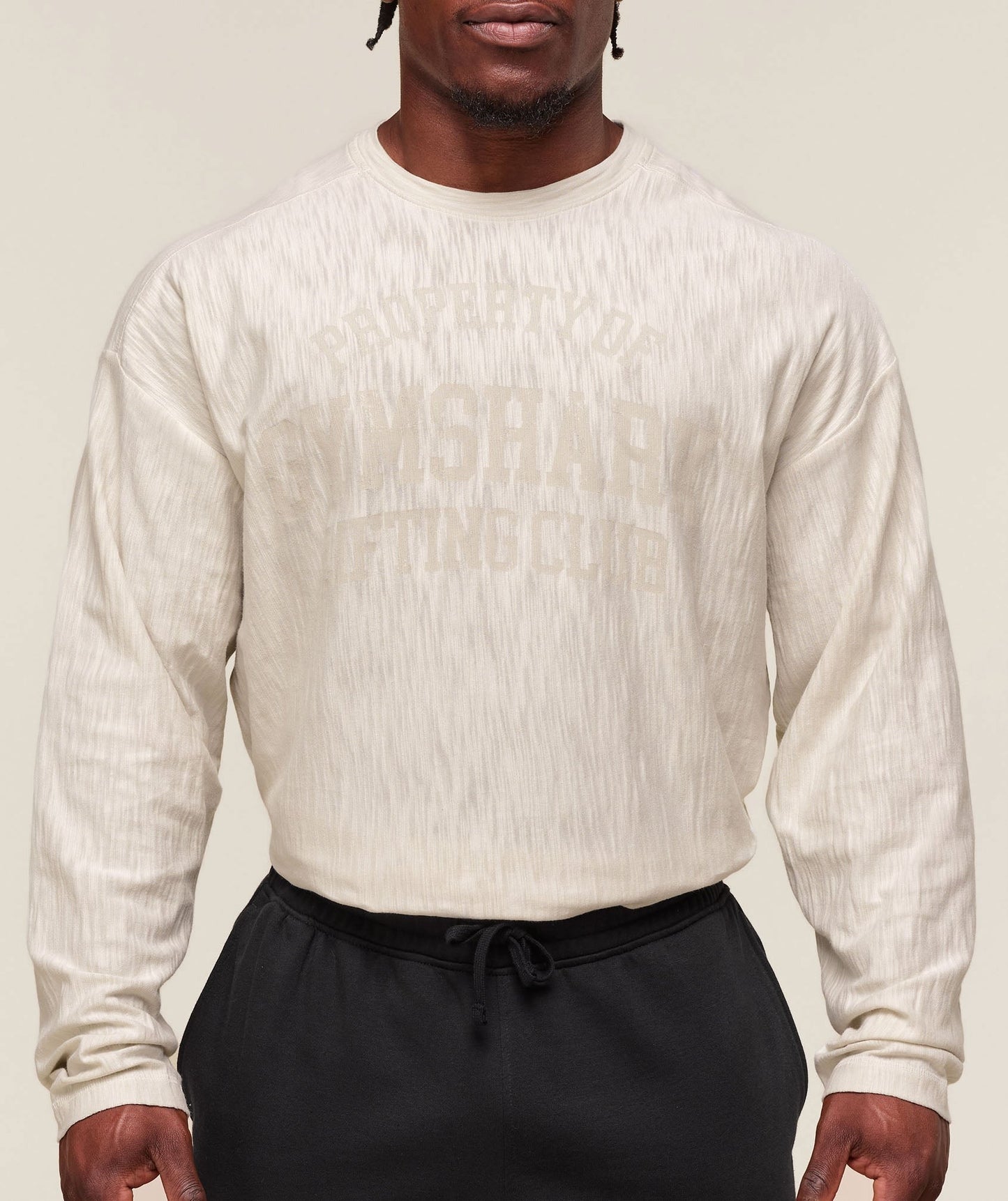 Gymshark Lightweight Slub Textured Lifting Authenticator OS LS T-shirt - Oat White