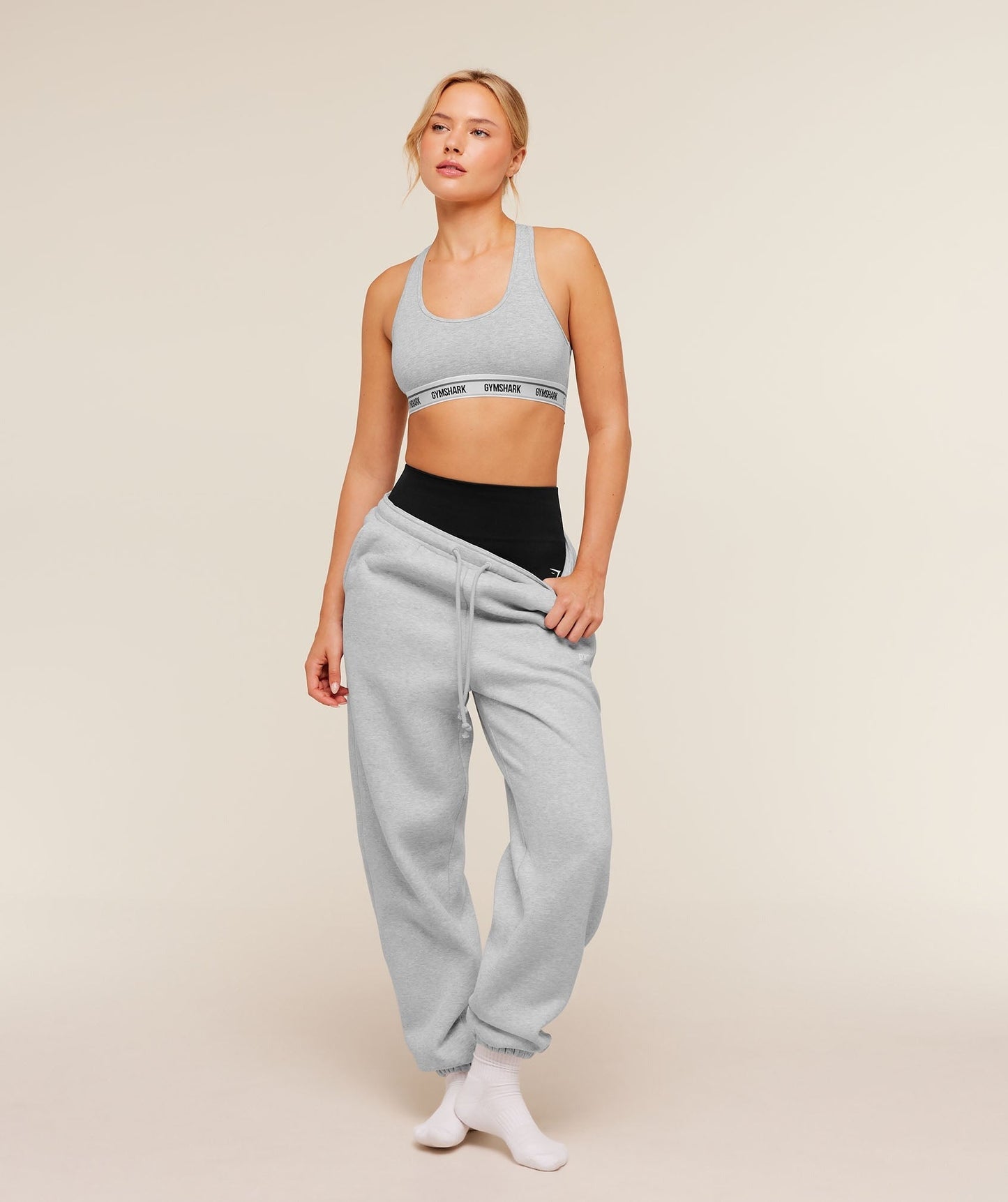 Gymshark Elastic Branded Racerback Cotton Bralette - Light Grey Core Marl