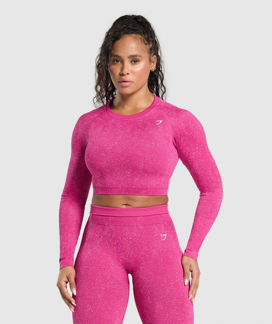 Gymshark Adapt Fleck Seamless Long Sleeve Crop Top - Winning Pink/Sour Pink