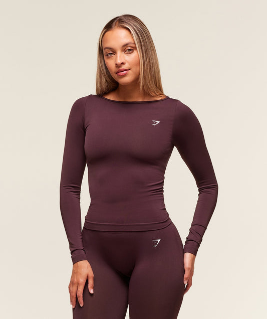 Gymshark Everyday Seamless Wide Neck Long Sleeve Top - Cherry Purple