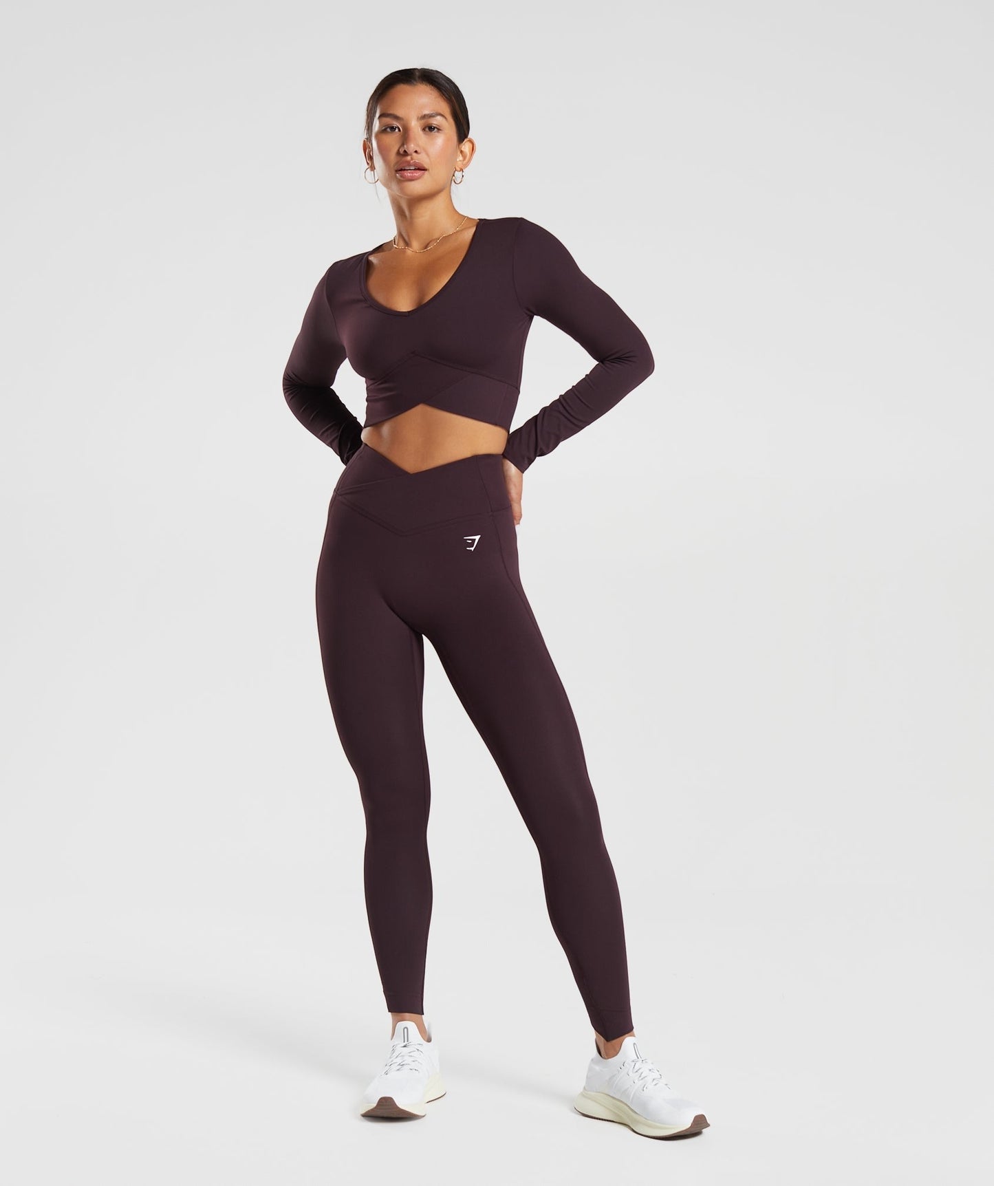 Gymshark Crossover Long Sleeve Crop Top - Plum Brown