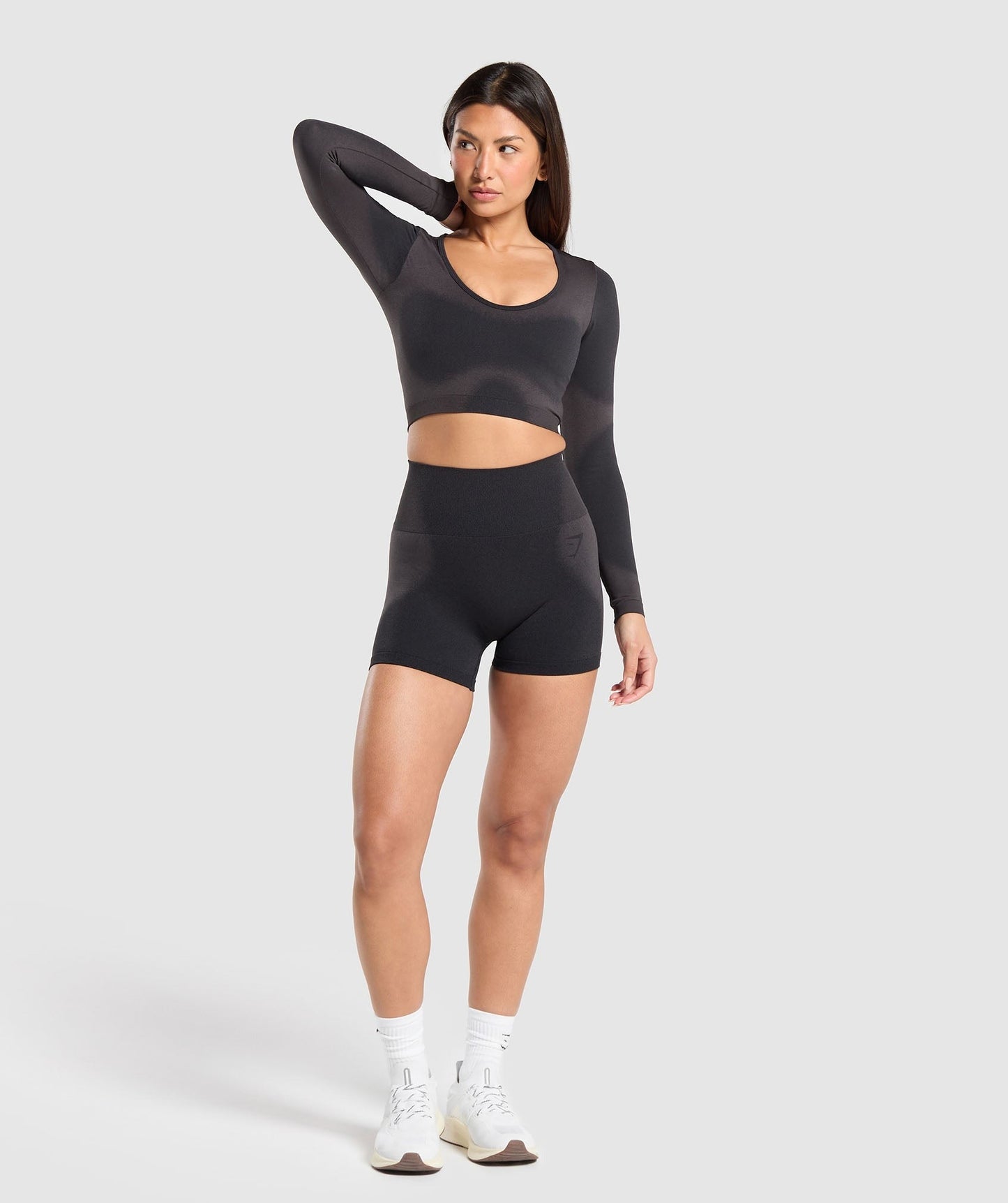 Gymshark Blur Seamless Long Sleeve Crop Top - Black/Asphalt Grey