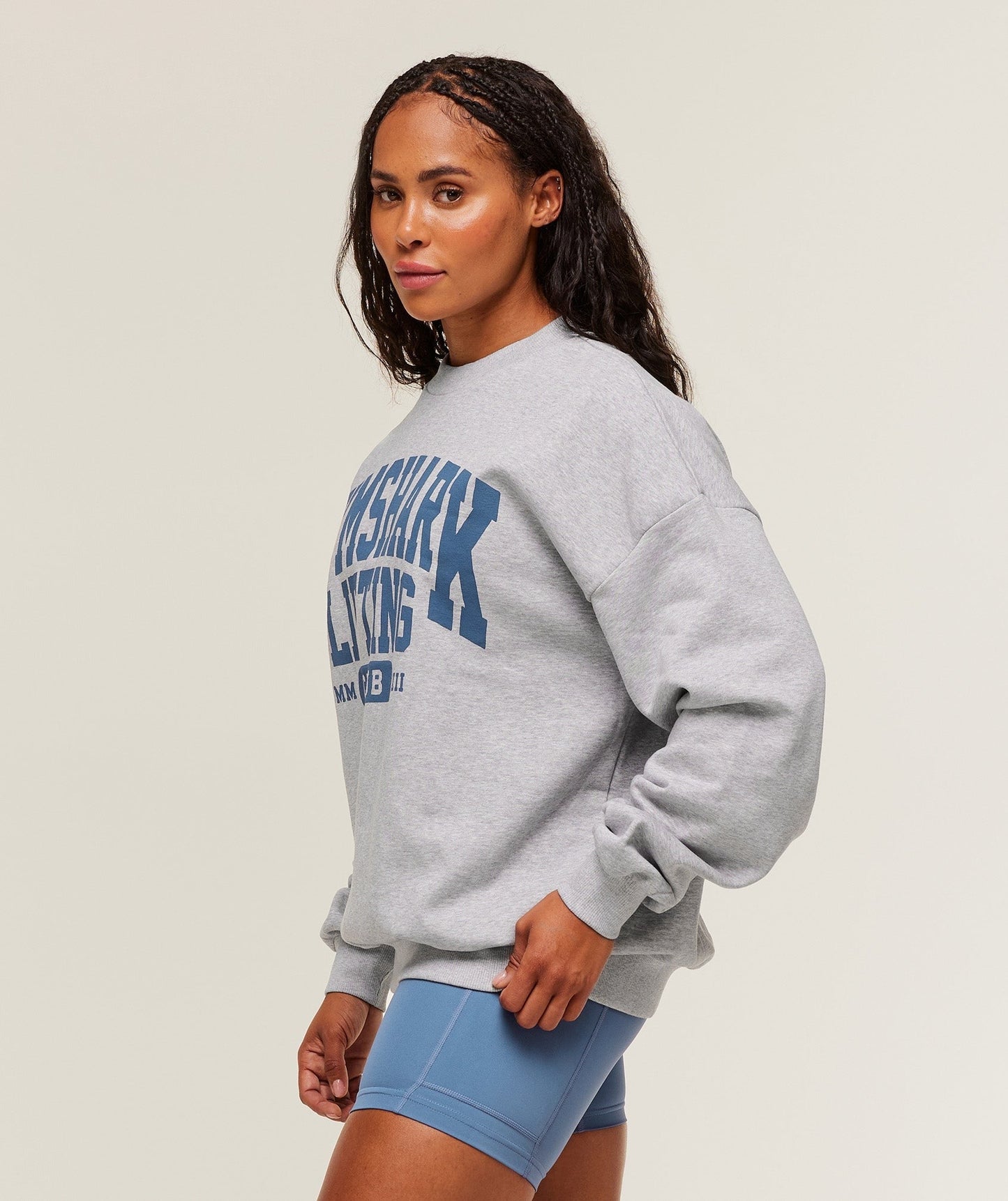 Gymshark Lifting Club Graphic Oversized Crew Neck - Light Grey Core Marl
