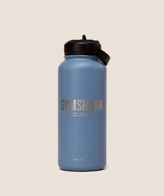 Gymshark Metal Insulated Straw Bottle 1L - Worn Blue