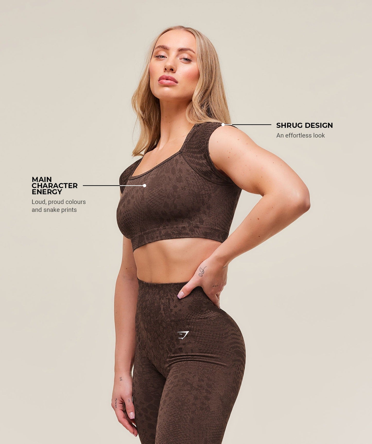 Gymshark Adapt Animal X Whitney Seamless Crop Top - Brown