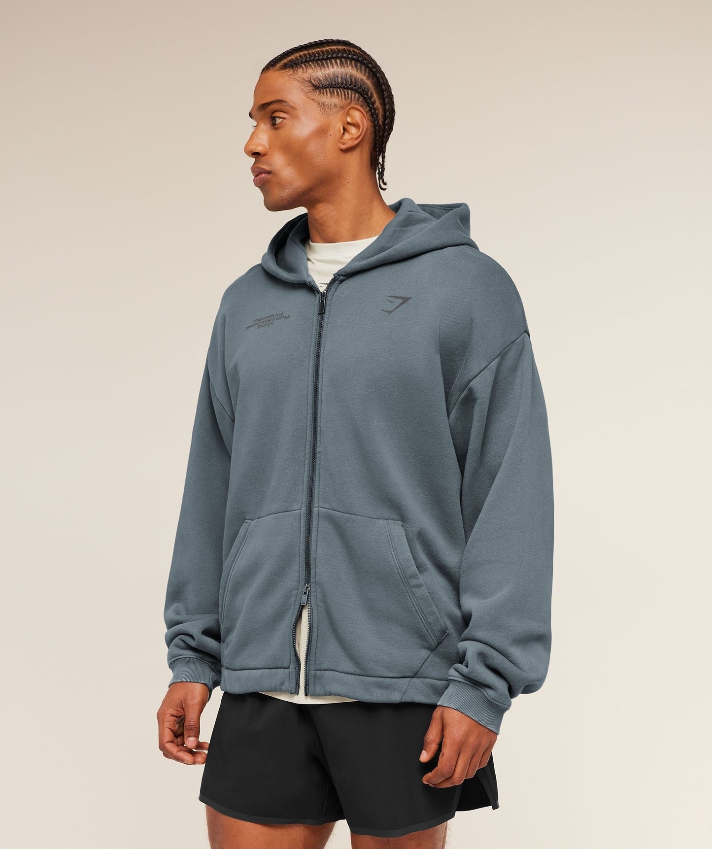 Gymshark Conditioning Club Washed Zip Through Hoodie - Iron Blue/Wash