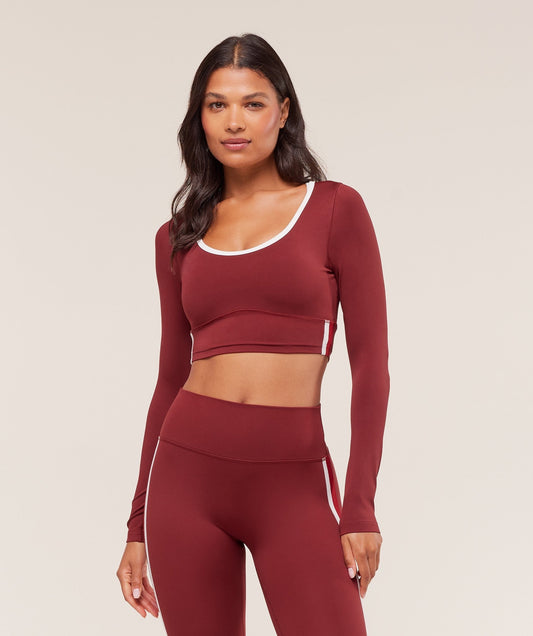 Gymshark Piping Long Sleeve Crop Top - Sets Red/Carmine Red/Soft White