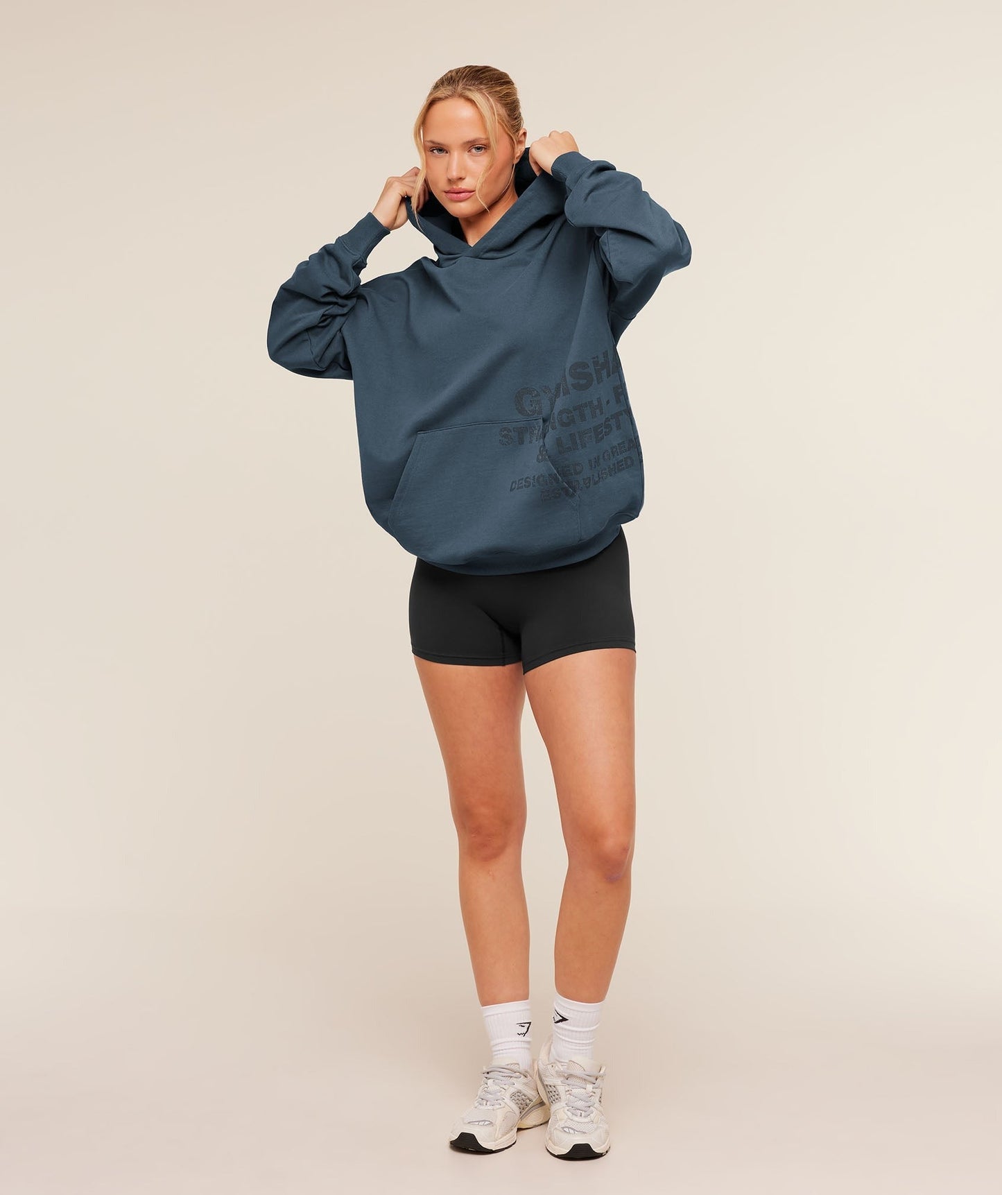 Gymshark Stacked Graphic Hoodie - Stealth Blue