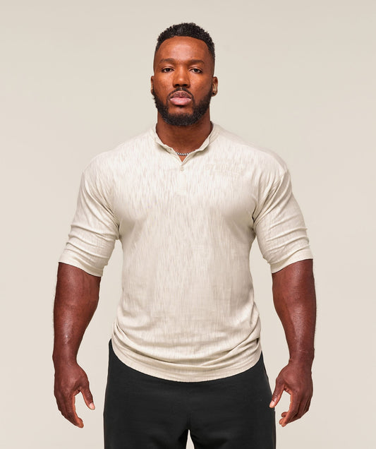 Gymshark Lightweight Slub Textured 3/4 Henley - Oat White
