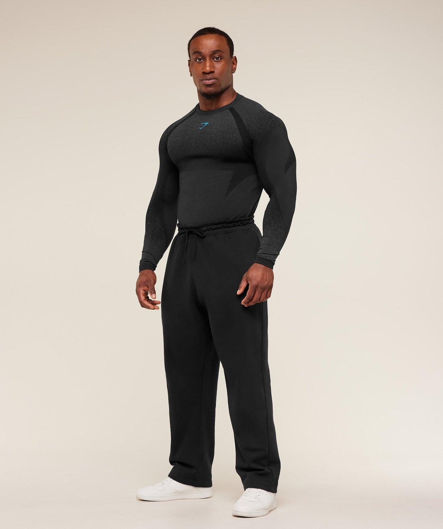 Gymshark Shadow Seamless Long Sleeve T-Shirt - Black/Brand Blue