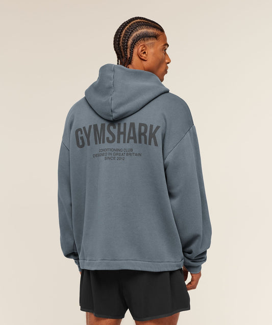 Gymshark Conditioning Club Washed Zip Through Hoodie - Iron Blue/Wash