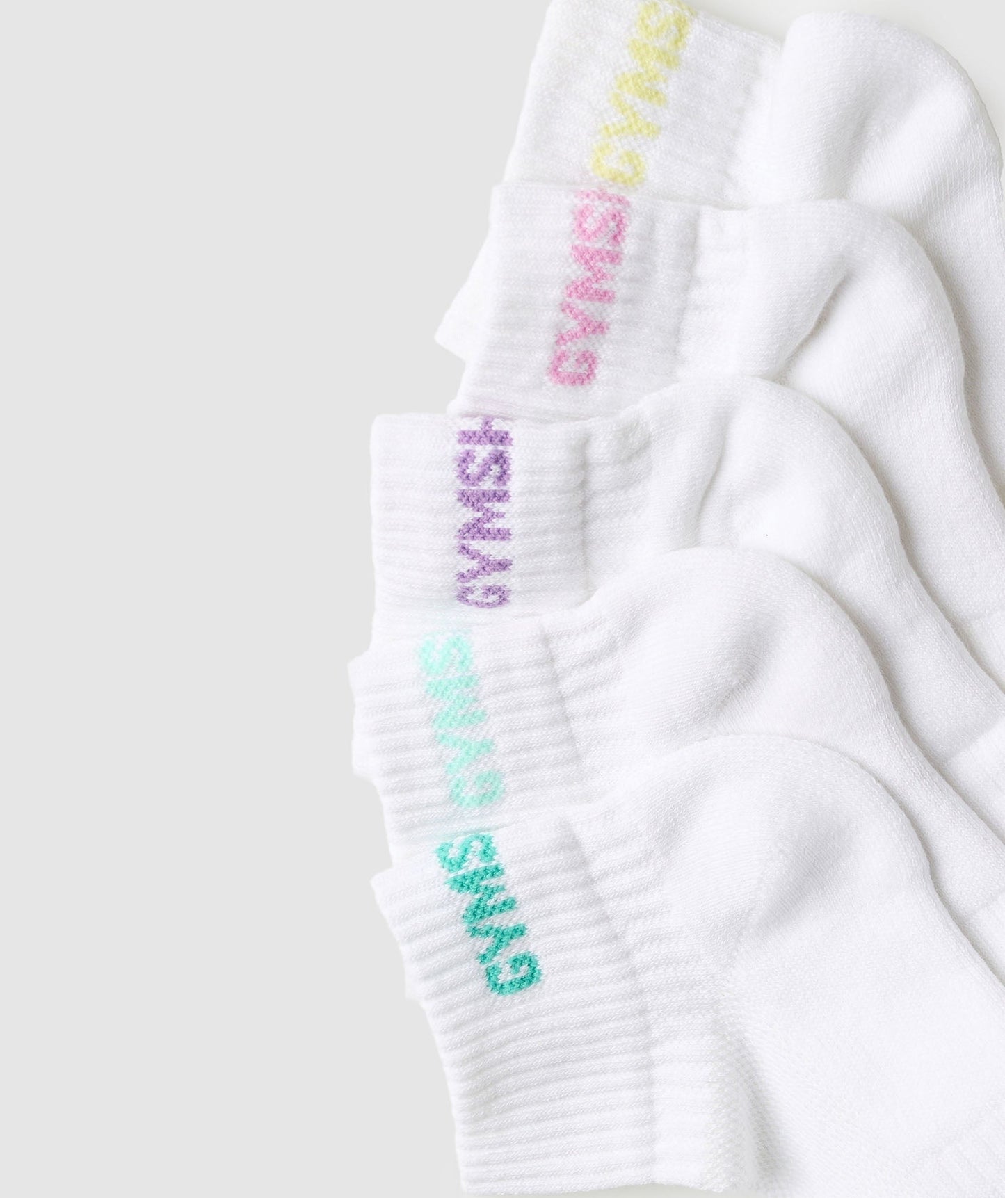 Gymshark Quarter Socks 5pk - Yellow/Pink/Tropical Turquoise/Turquoise/Purple