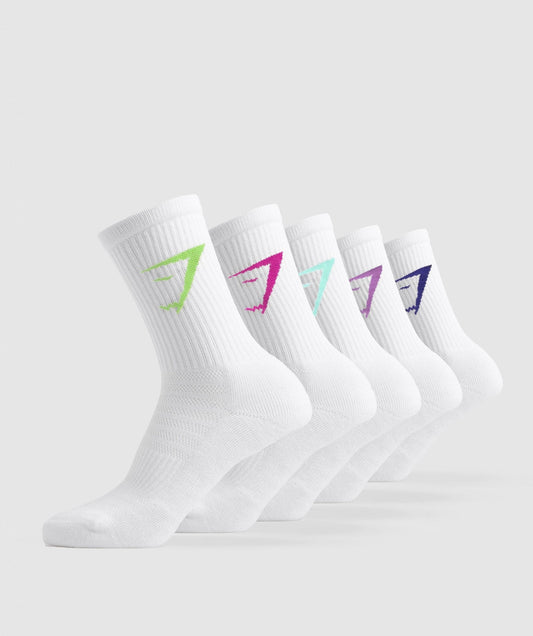 Gymshark Crew Socks 5pk - Purple/Green/Turquoise/Pink