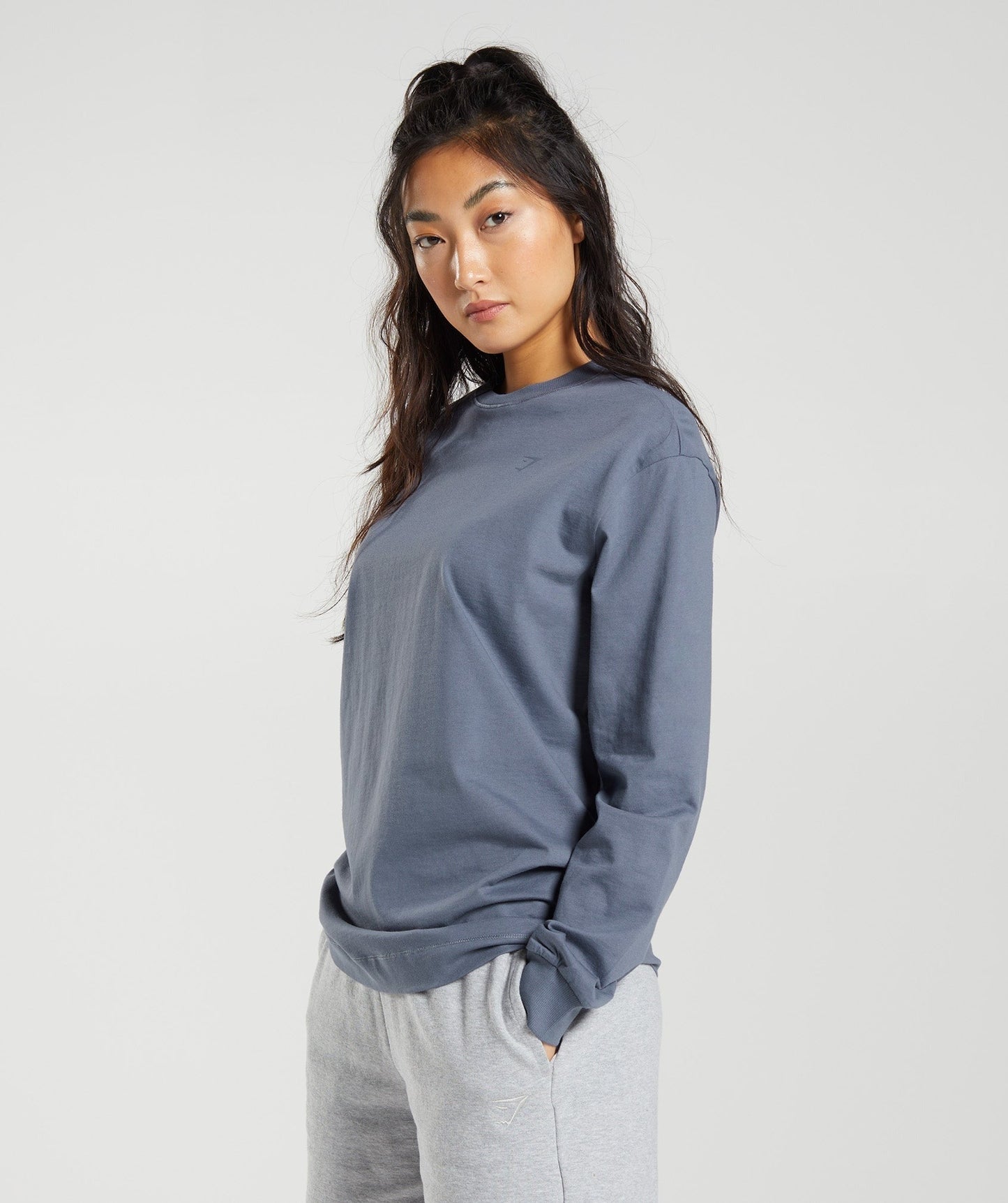 Gymshark Cotton Oversized Long Sleeve Top - Evening Blue