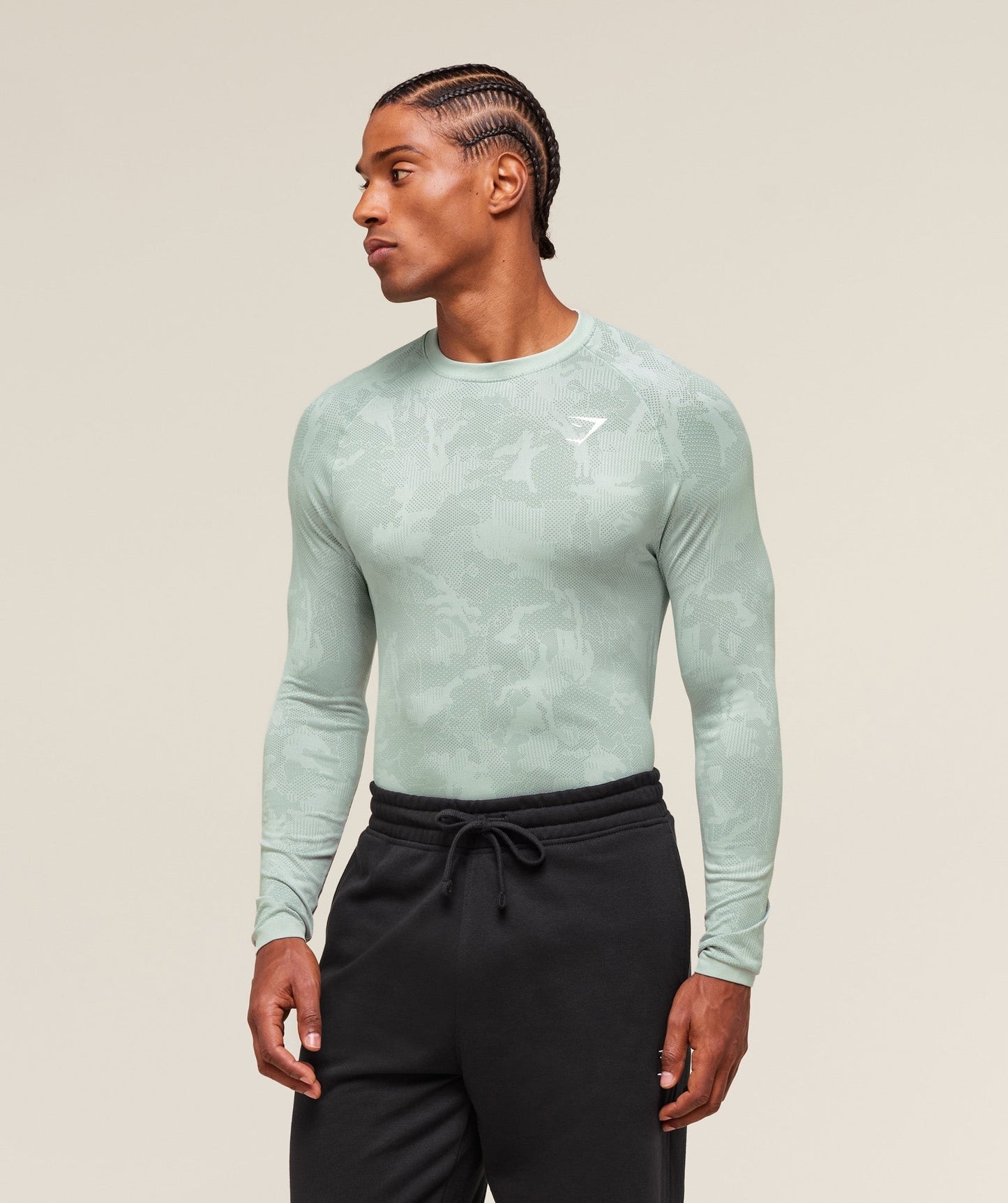 Gymshark Geo Seamless Long Sleeve T-Shirt - Morning Blue/Celeste Blue