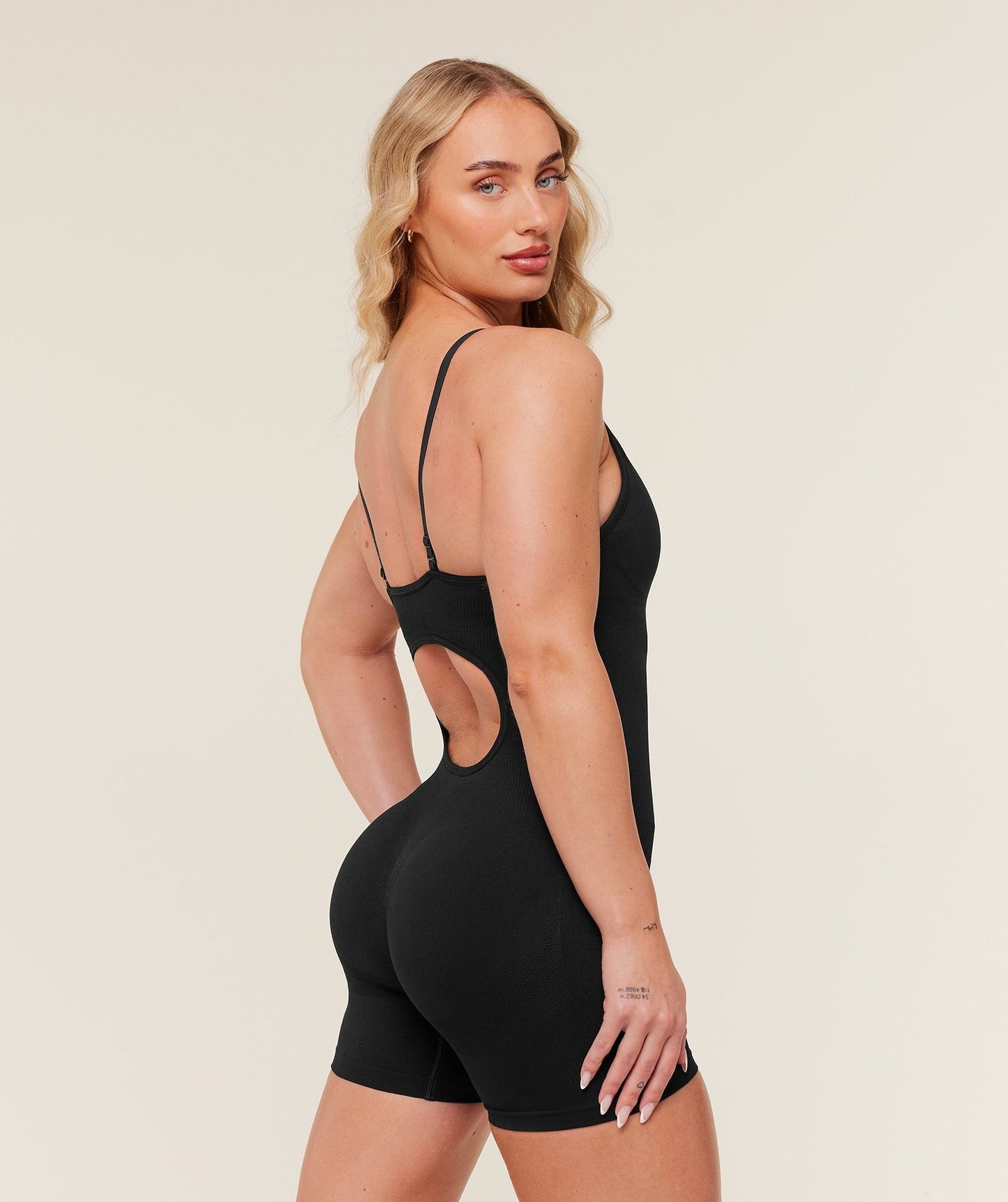 Gymshark Lift Seamless Strappy All in One - Black/Black Marl