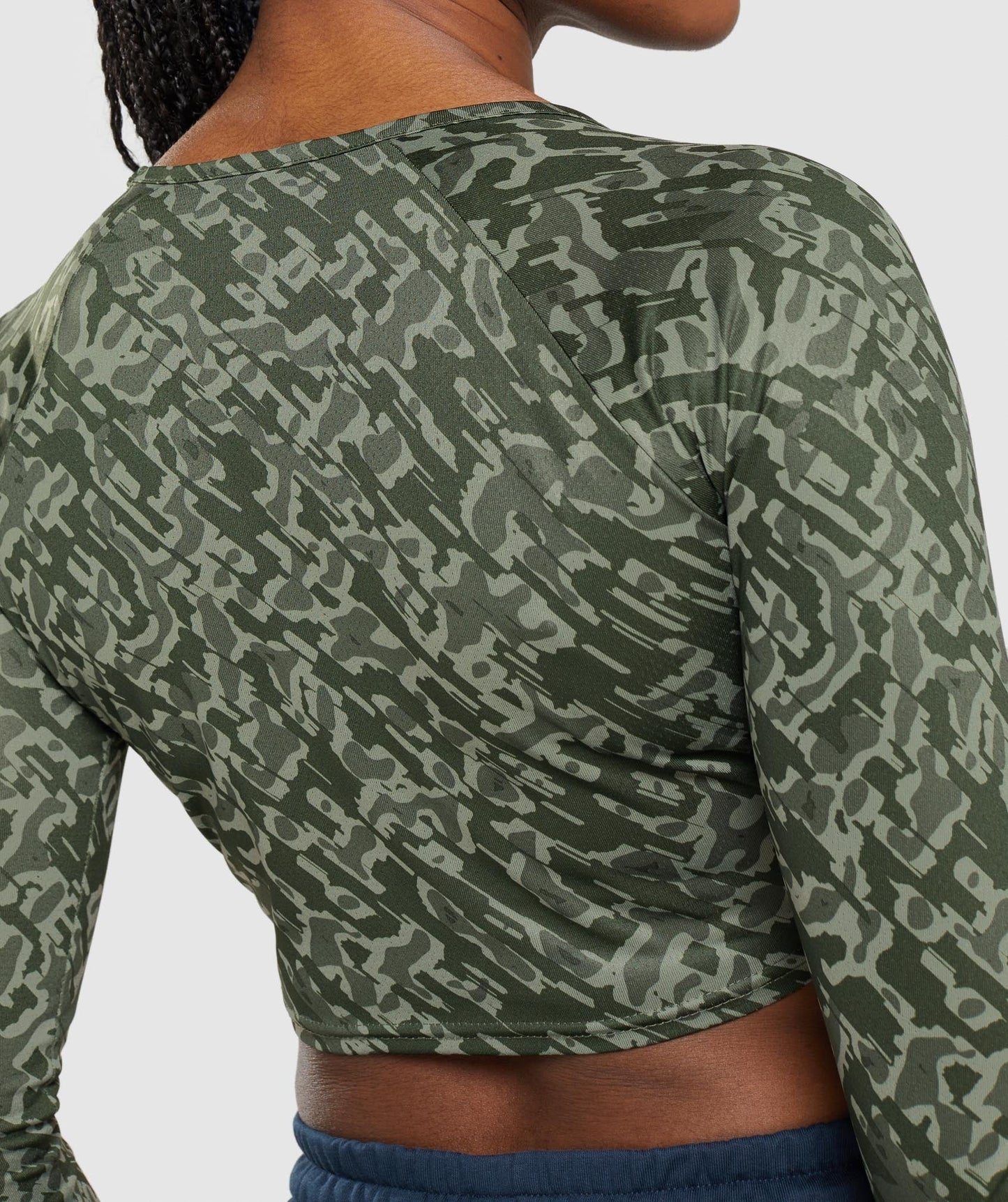Gymshark Training Long Sleeve Crop Top - Green Print