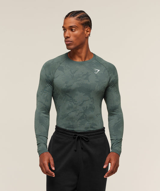 Gymshark Geo Seamless Long Sleeve T-Shirt - Slate Teal/Denim Grey