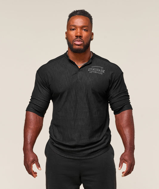 Gymshark Lightweight Slub Textured 3/4 Henley - Black