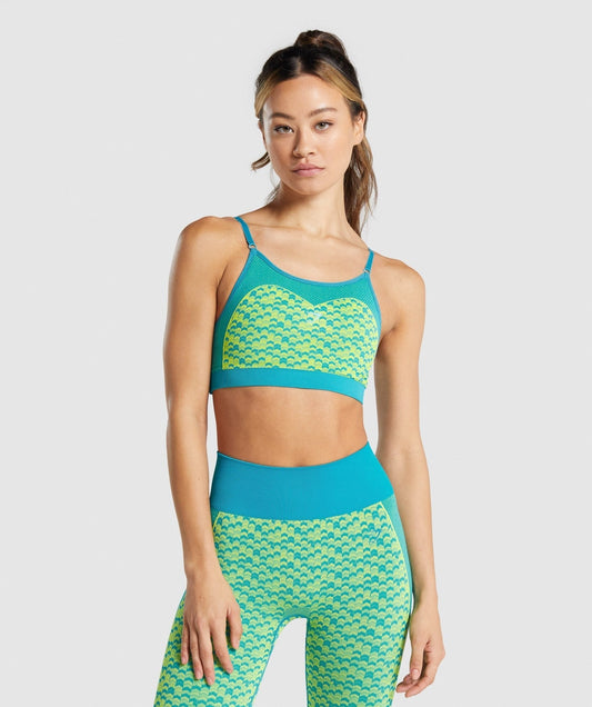 Gymshark WTFlex Seamless Strappy Sports Bra - Chevron | Blue