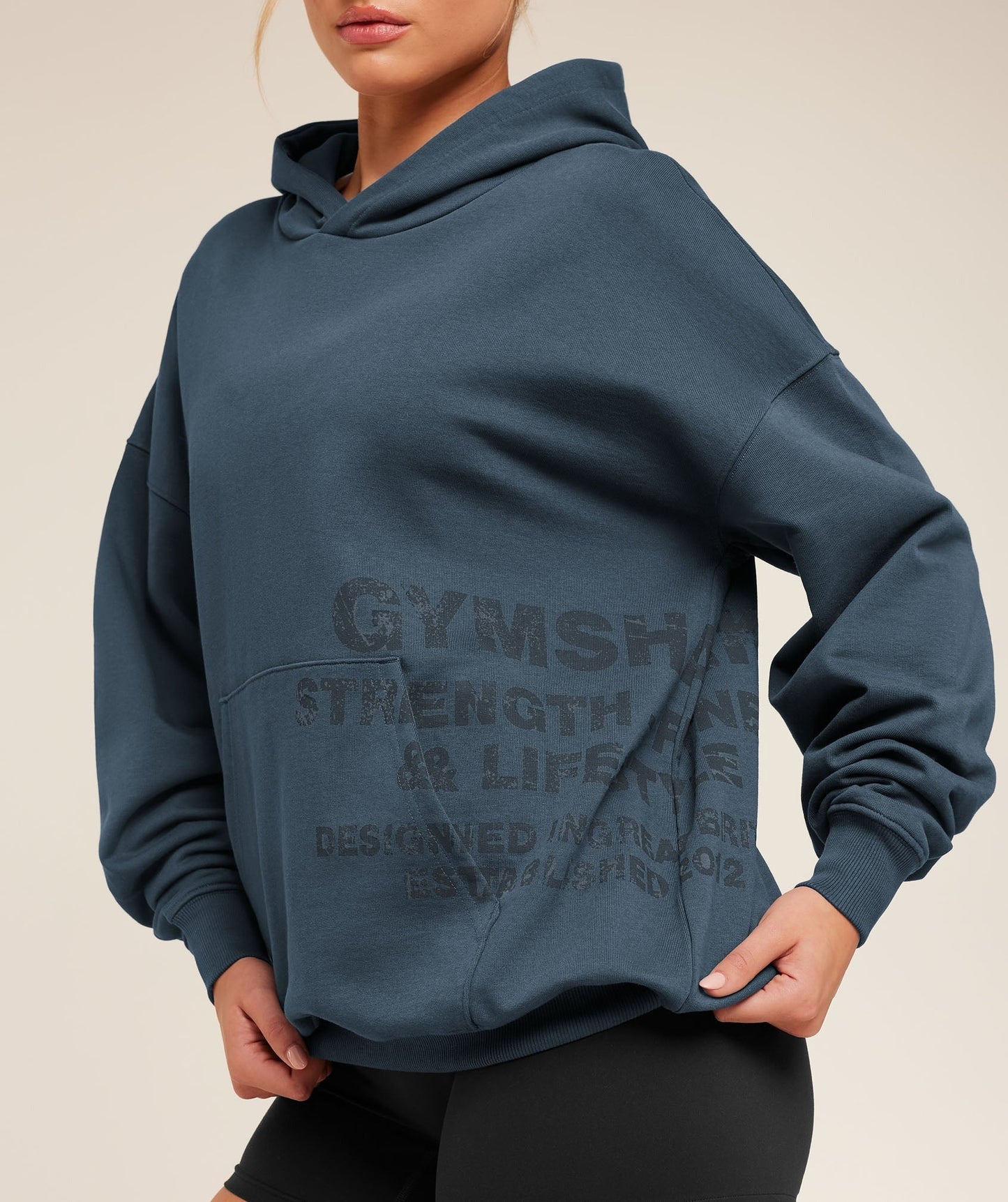 Gymshark Stacked Graphic Hoodie - Stealth Blue