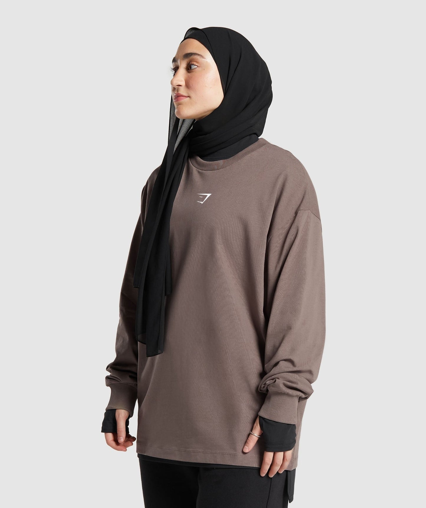 Gymshark GS X Leana Deeb Graphic Oversized Long Sleeve Top - Dusty Brown