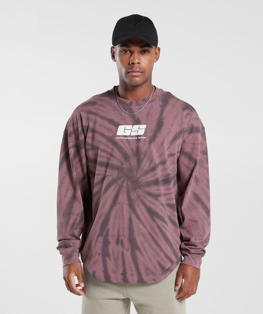 Gymshark Rest Day Long Sleeve T-Shirt - Dusty Maroon/Silhouette Grey/Spiral Optic Wash